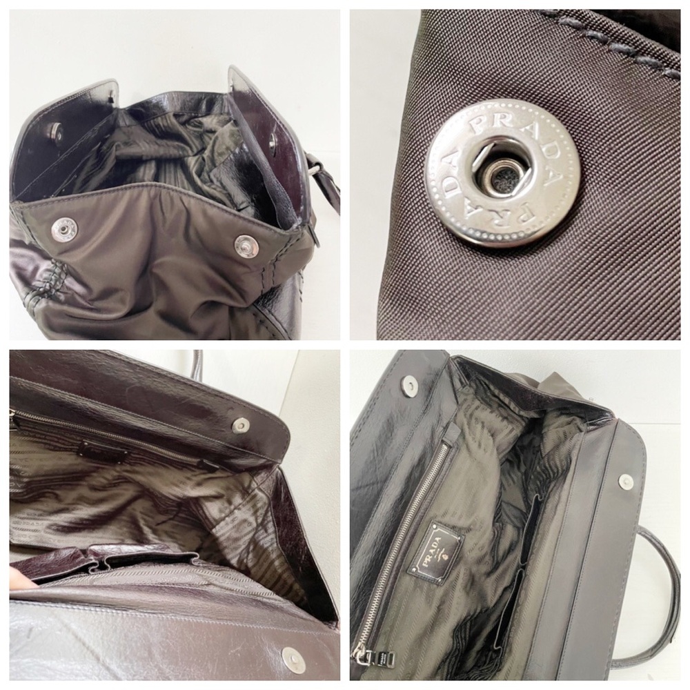 Prada dark brown Vitello leather trimmed nylon doctor bag satchel - Picture 10 of 14
